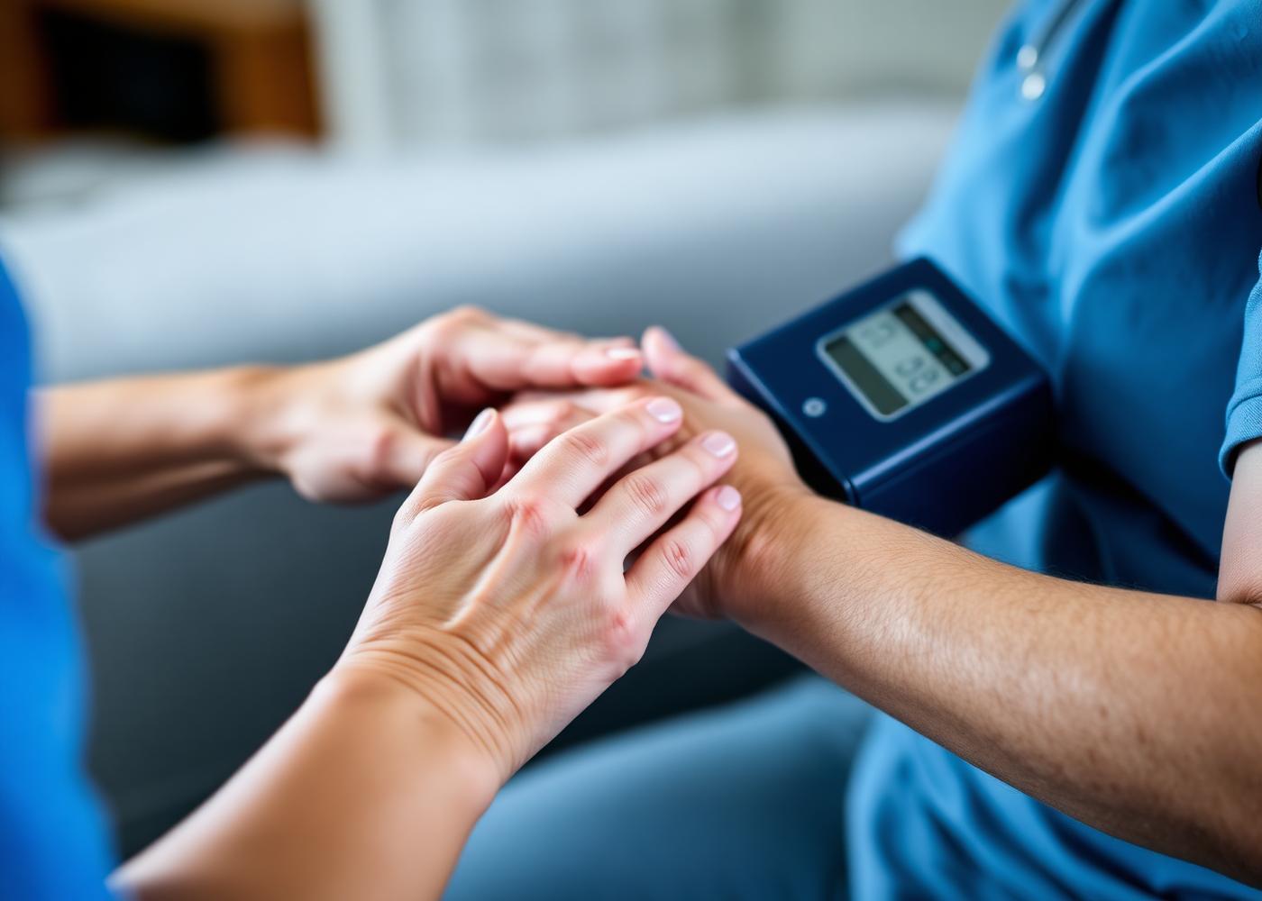 Nurse providing care to a senior patient at home